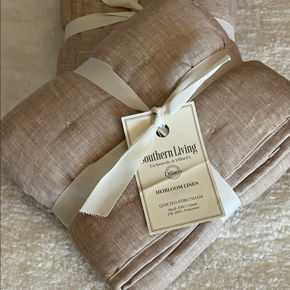 Two Southern Living Heirloom Linen Quilted Euro Sham - Taupe NWT
